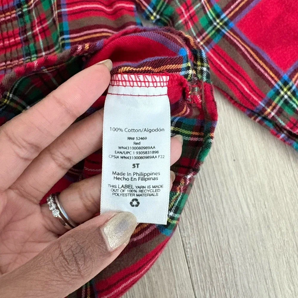 Wondernation Kids Girls Shirt Size 5T Red Plaid Long Sleeve Buttons 100% Cotton